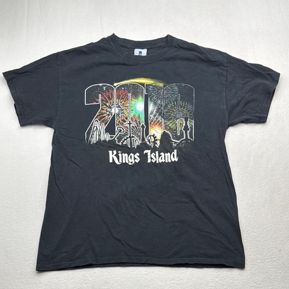 Vintage 2018 size Large L Black Kings Island Fireworks Graphic Tee amusement - Picture 1 of 6